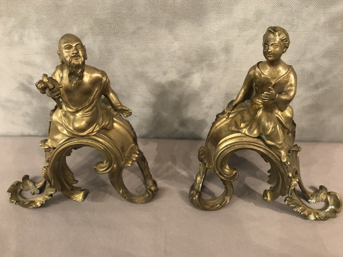 Chenets Aux Chinois In Bronze 18th Time-photo-1