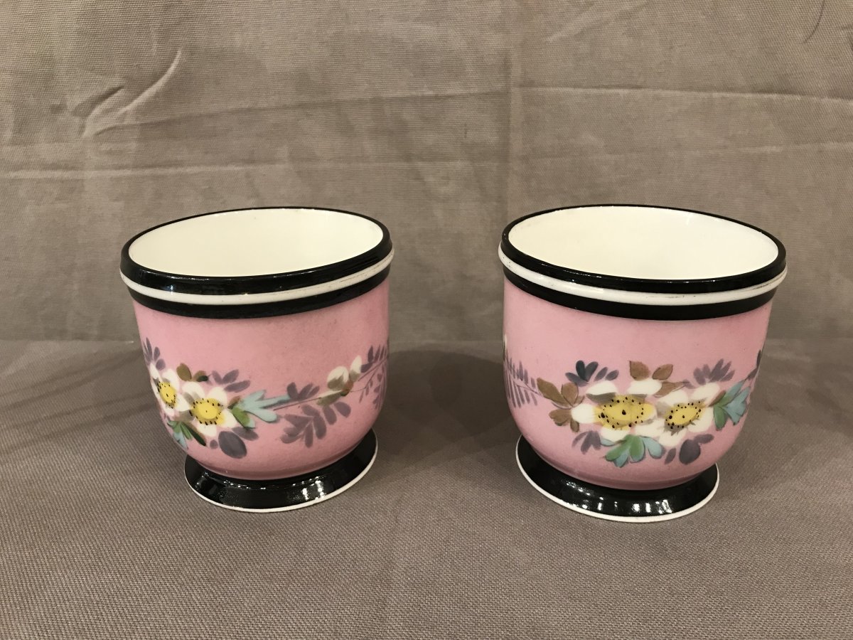 Paire De Mini  Cache-Pots En Porcelaine D’époque 19ème -photo-2