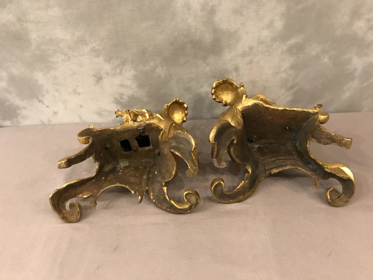 19th Century Andirons In Gilt Bronze-photo-1