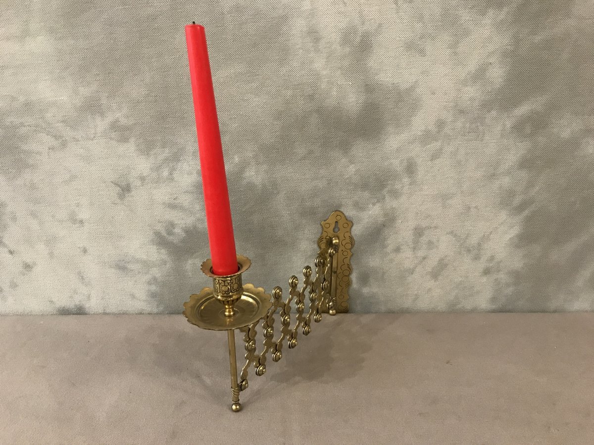 19th Century Brass Accordion Piano Candlestick-photo-2