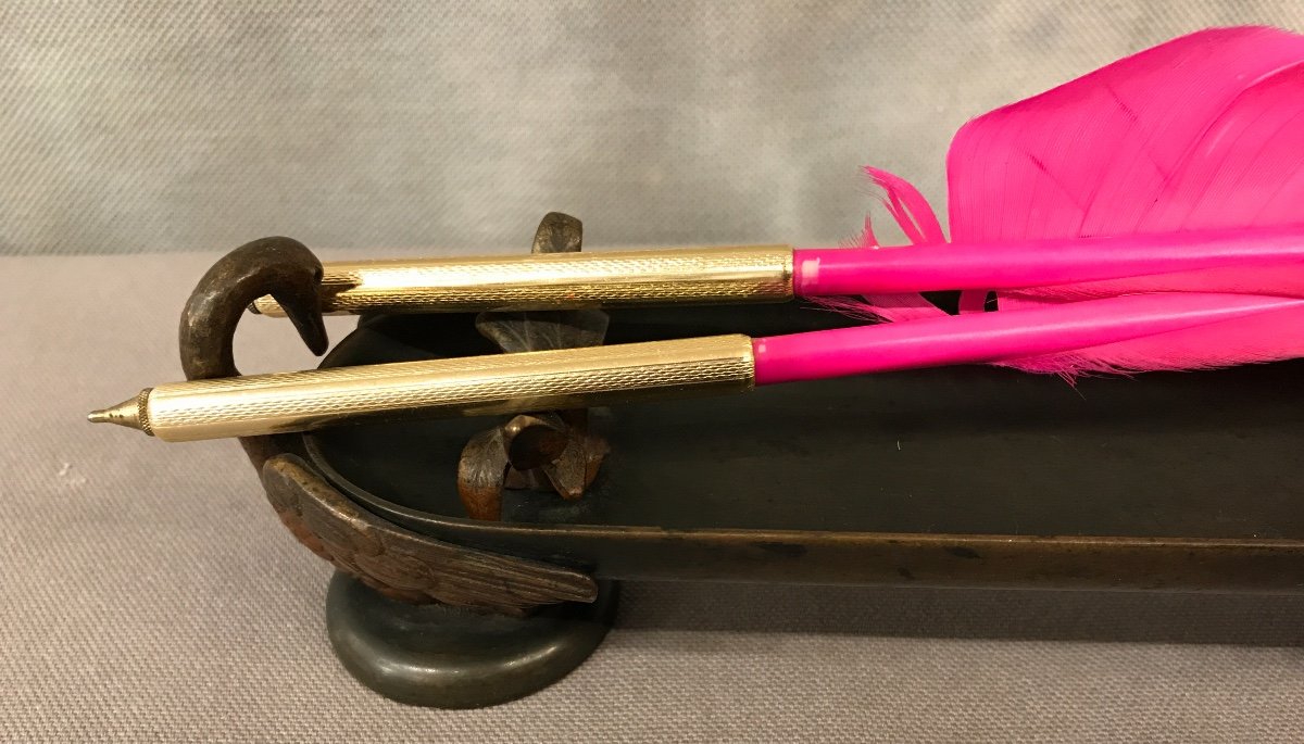 Penholder, 19th Century Pencil Holder, Bronze Swans Decor-photo-2