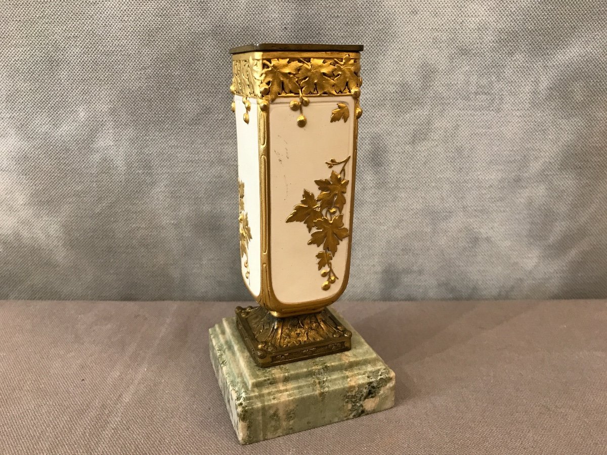 Small Biscuit Vase Enhanced With Gold Around 1910 Signed Louchet-photo-2