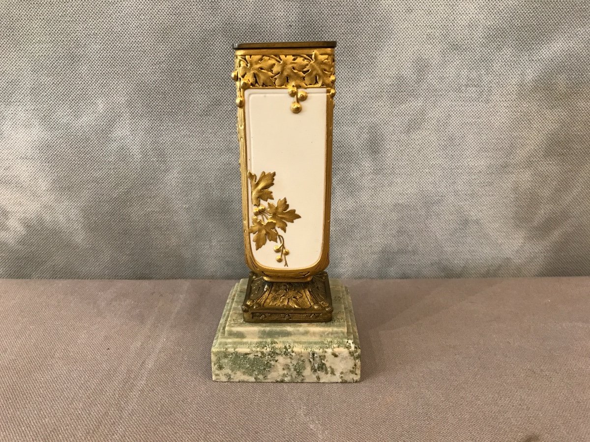 Small Biscuit Vase Enhanced With Gold Around 1910 Signed Louchet