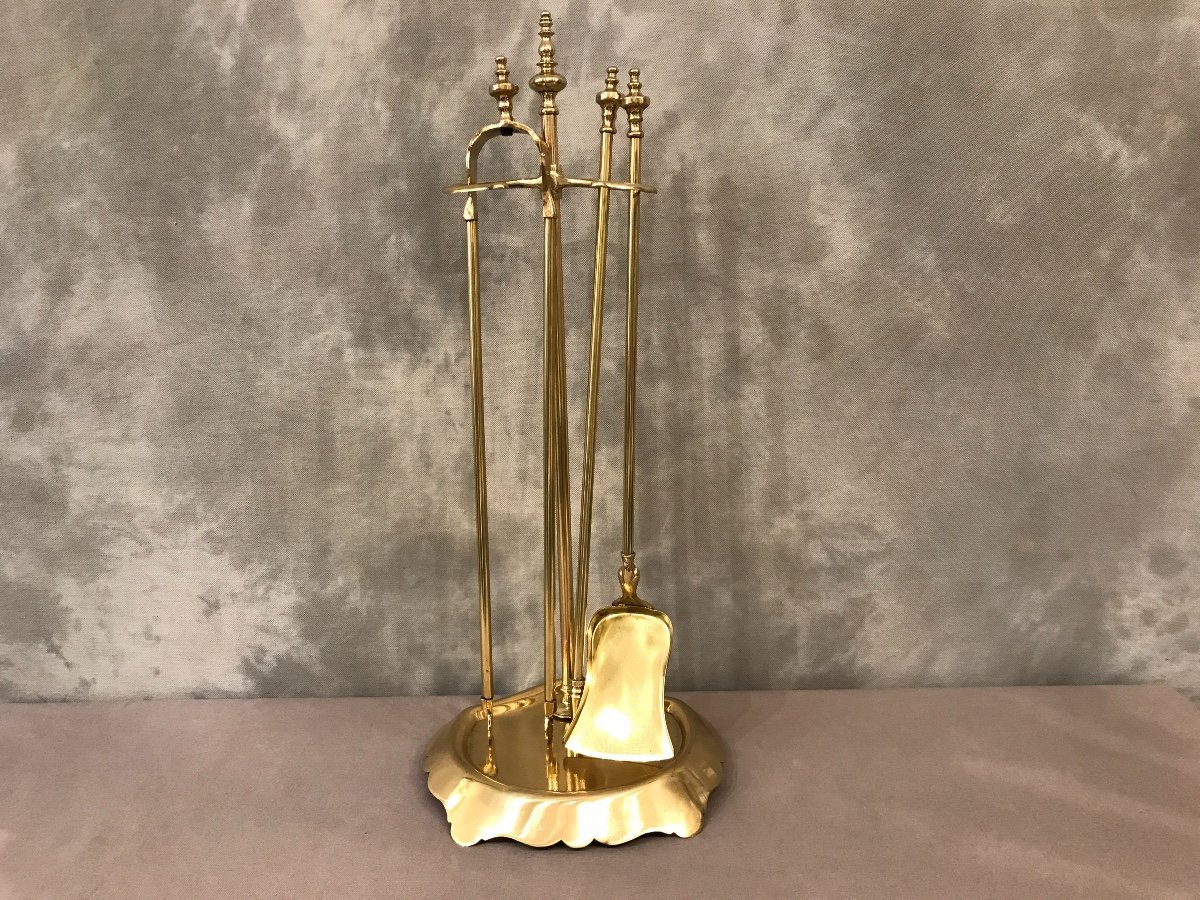 19th Century Brass Fireplace Servant With A Shovel And A Tongs And A Poker