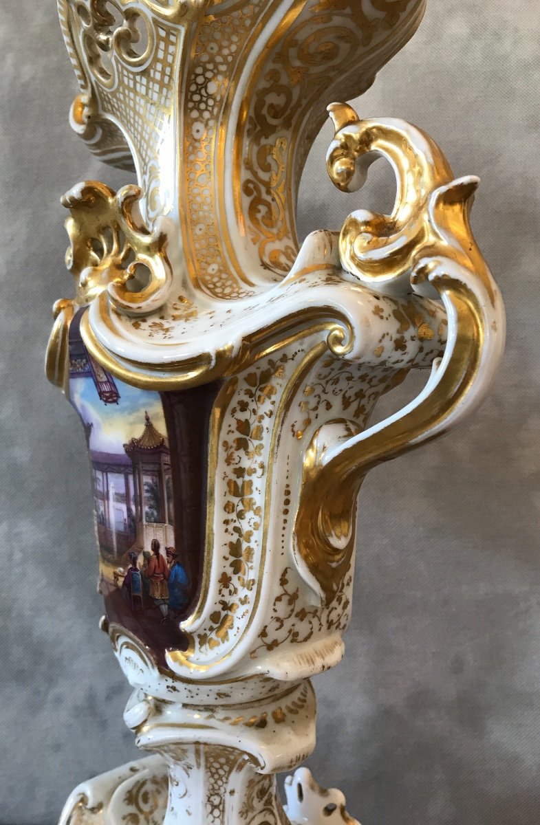 Grand Vase En Porcelaine De Vieux Paris D’époque 19ème -photo-2