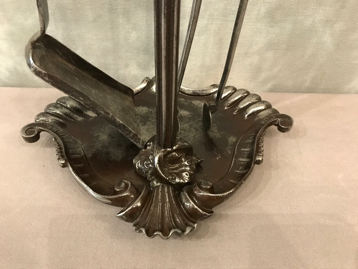 Set Of An Iron And Bronze Shovel And Tongs From The Directoire Period-photo-4