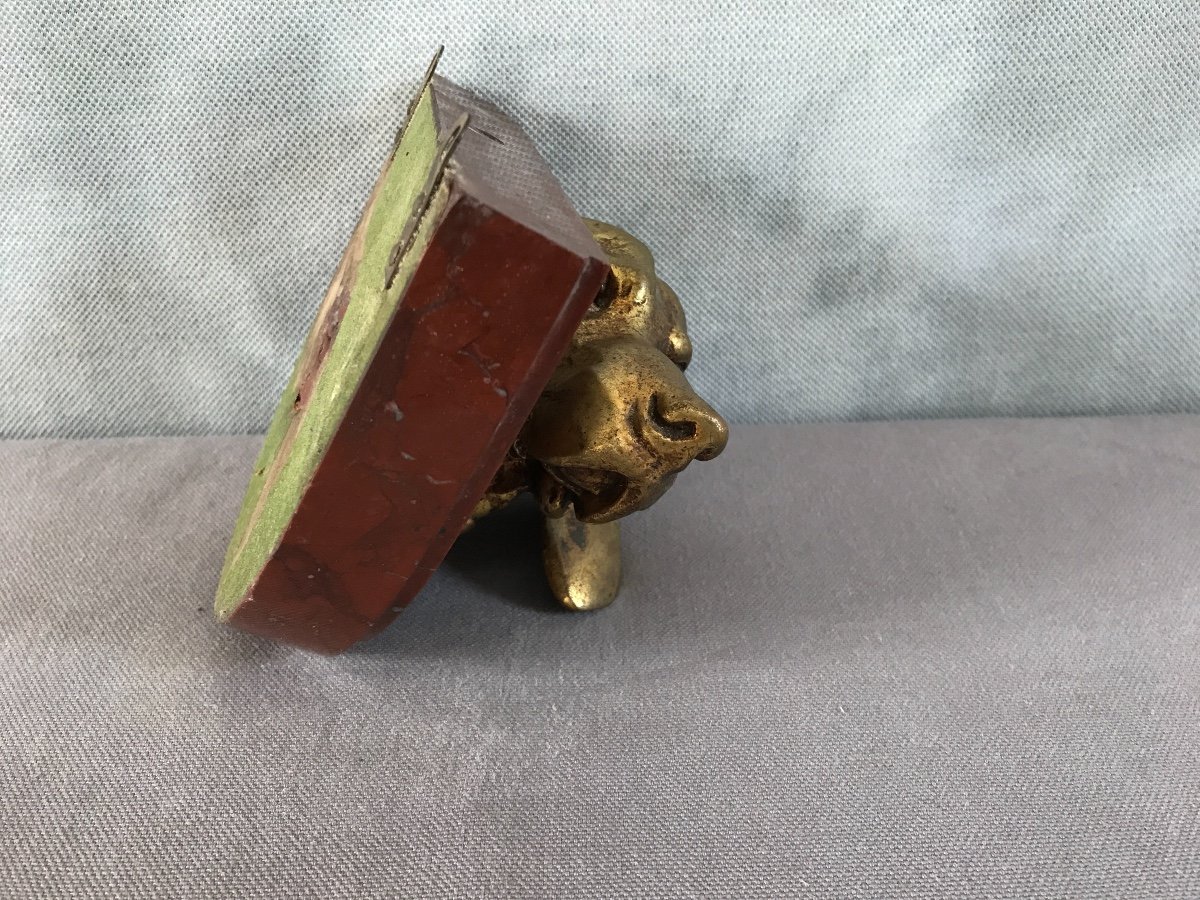 Bronze Dog Head On 19th Time Marble Signed Jacquemart-photo-4