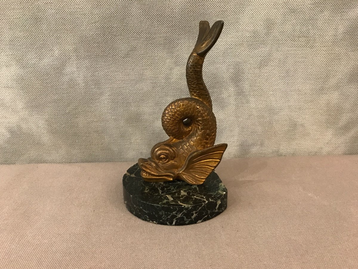 Dolphin In Regulates On Marble Base Circa 1900 Signed Frecourt-photo-2