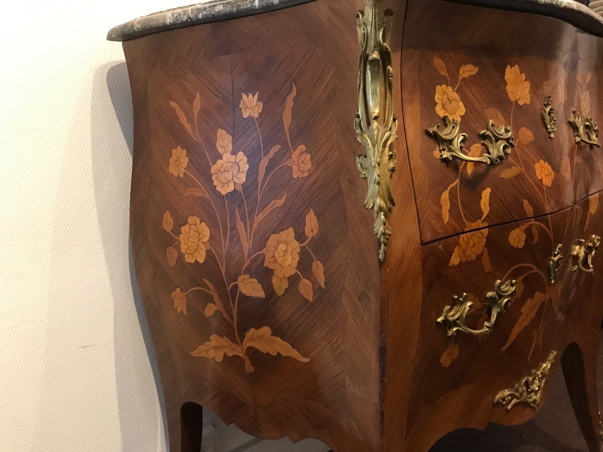 Small Commode In Louis XV Marquetry From Twentieth Time-photo-4