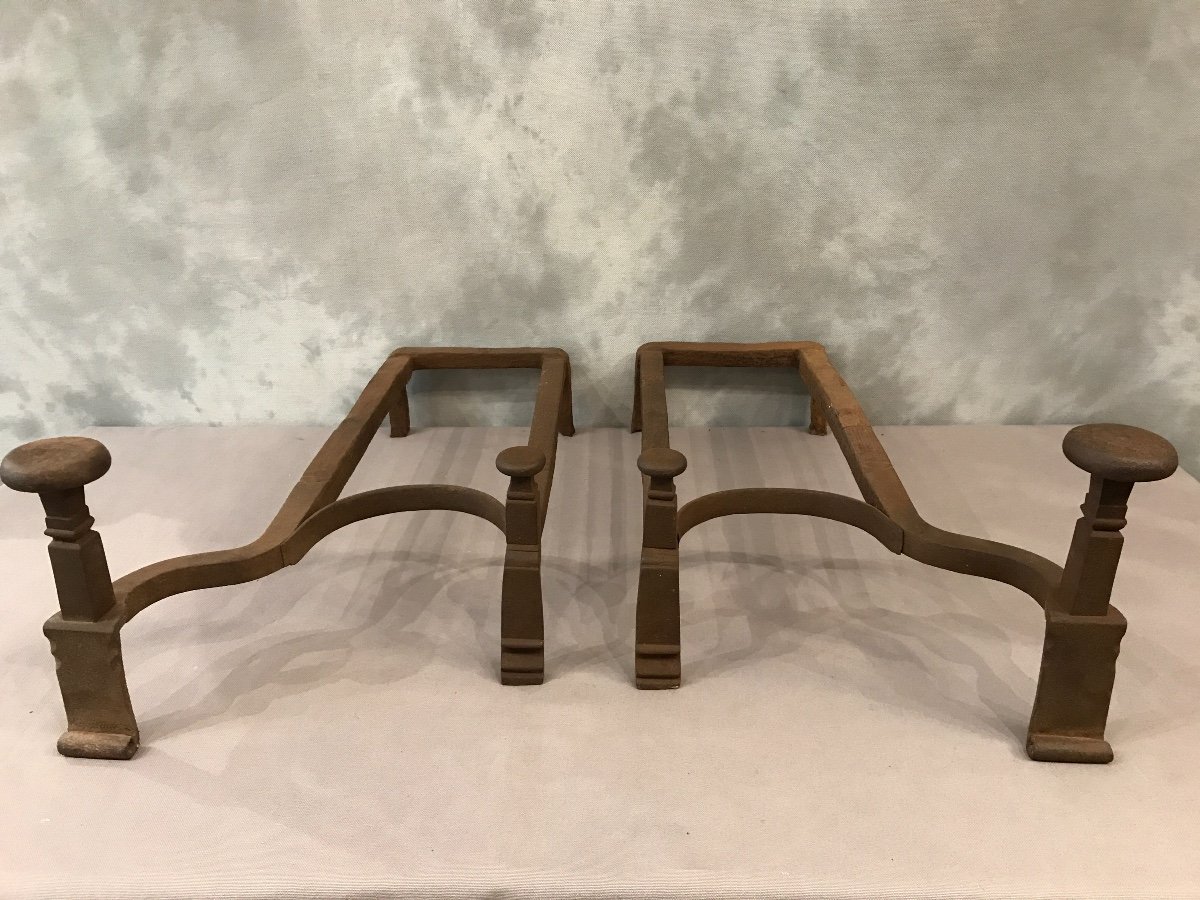 Pair Of Old Wrought Iron Andirons From The 18th Century-photo-2