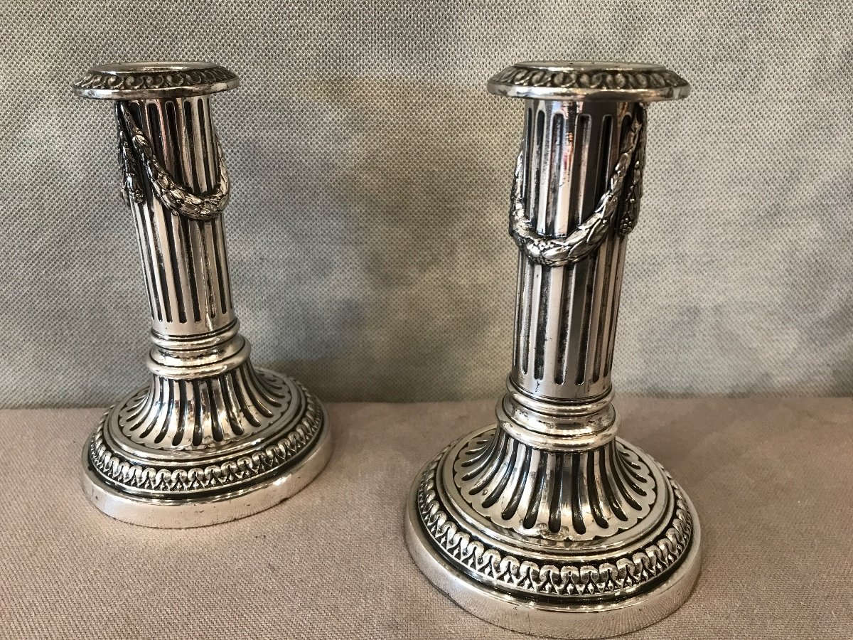 Pair Of Candlesticks In Silver Metal, Late 19th Time-photo-3