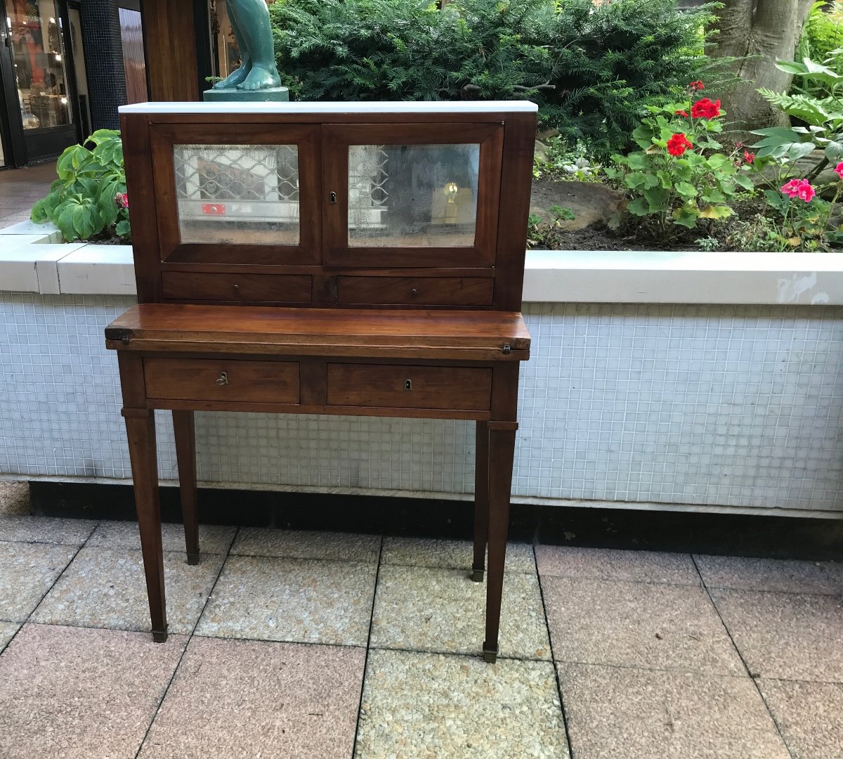 Petit Bonheur Du Jour Mahogany Directoire Period Top Marble Top