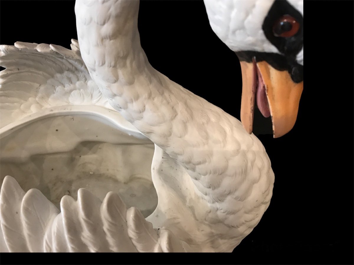 Large Swan In Biscuit Porcelain From The 19th Century (large Cache-pot)-photo-6