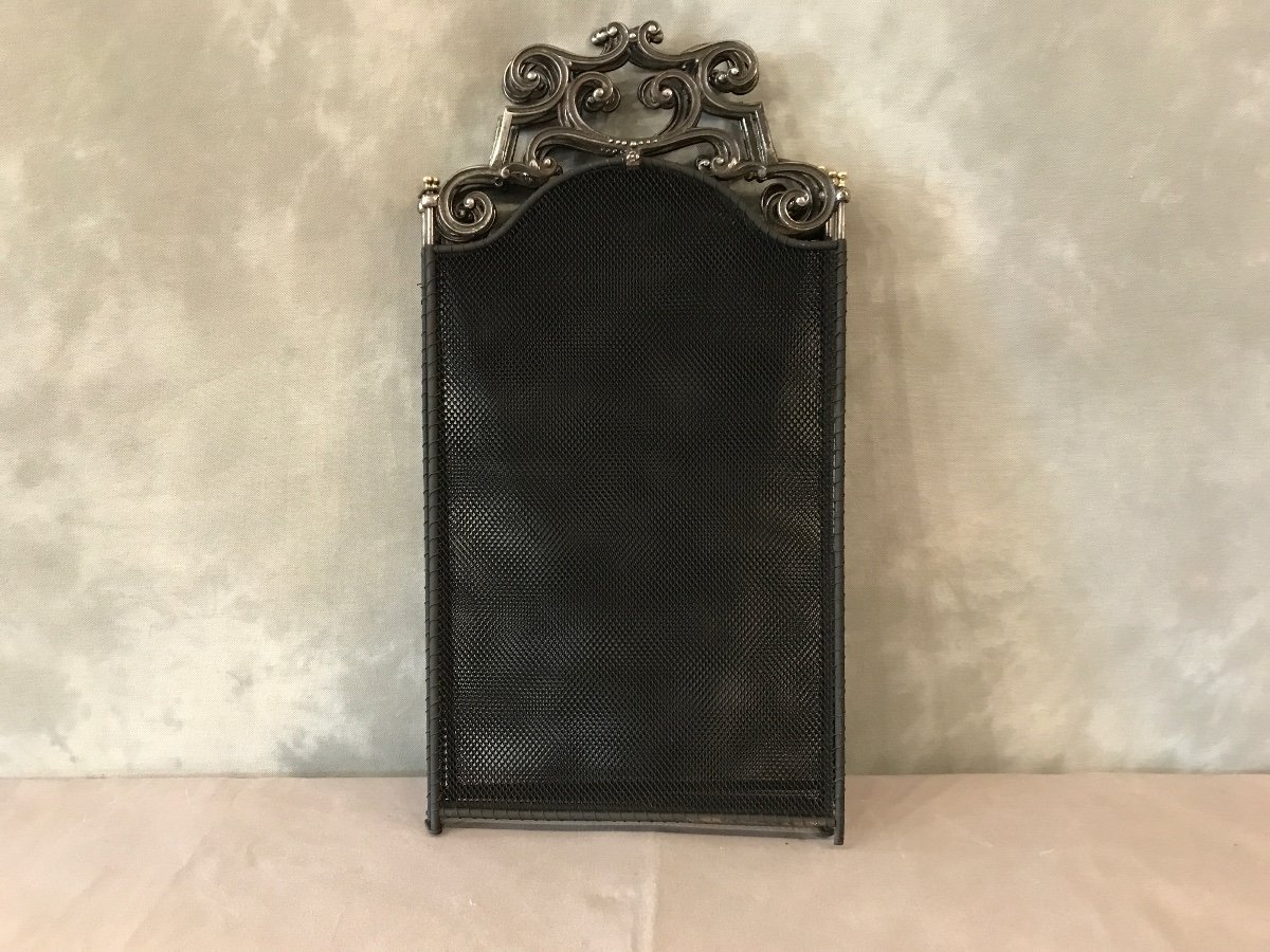 Old Rustic Iron Fireplace Screen With Pediment-photo-2