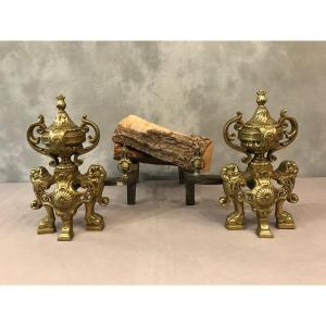 19th Century Polished Bronze Andirons