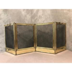 Antique Fireplace Screen In Polished Brass And Varnish From The 19th Century In Louis XVI Style
