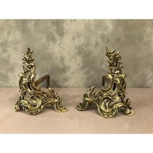 Pair Of Andirons In Bronze Louis XV Napoleon III From The 19th Century