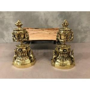 Pair Of Andirons In Bronze Louis XVI Style From The 19th Century