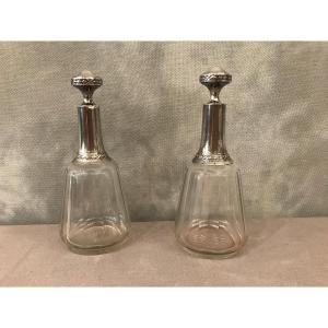 Pair Of Crystal And Silver Bottles From The 19th Century