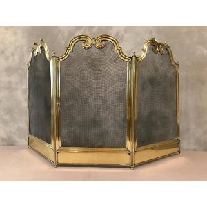 Old Fireplace Fire Screen In Brass From The 19th Century