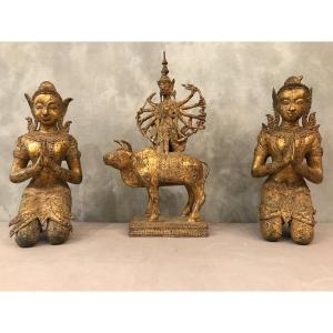 3 Pièces En Bronze Bouddhas Style Rattanakosim D’époque Fin XIX ème 