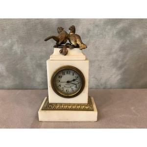 Small Alarm Clock From The 19th Century In Bronze Bird Decor