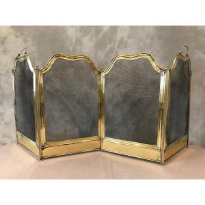 Old 19th Century Brass Fireplace Screen With Volutes