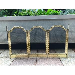 Large Old Chimney Hollow Screen In Brass Volute From 19th Century