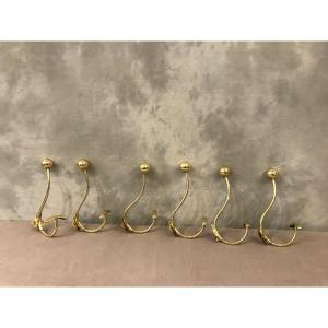 Set Of 6 Coat Hooks, 19th Century Brass Coat Rack Louis Philippe