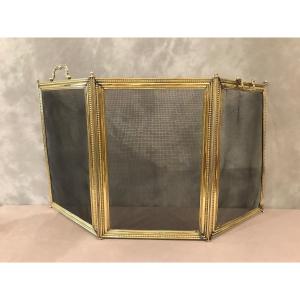 Small Old Fireplace Fire Screen In Brass From The 19th Century