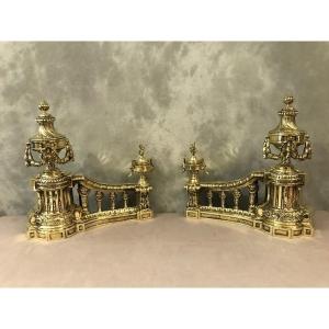 Beautiful 19th Century Bronze Andirons In Louis XVI Style 