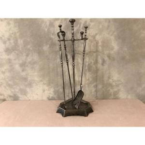 19th Century Iron Fireplace Servant With A Shovel And Tongs 