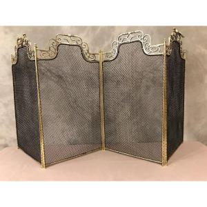 Beautiful Old Fireplace Screen In Brass And Iron From The 19th Century 