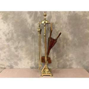 4 Piece Fireplace Servant In Brass And Bronze From The 19th Century In Louis XVI Style 