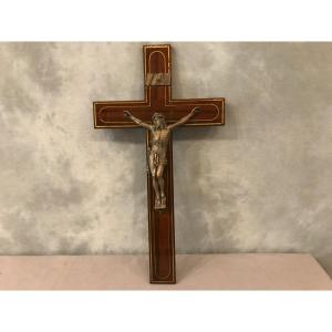 19th Napoleon III Period Crucifix In Bronze On Mahogany
