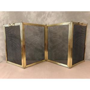 Old Fireplace Fire Screen In Brass From The 19th Century 