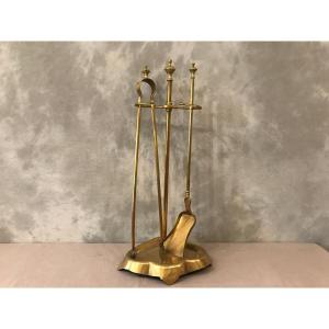 Antique Complete Brass Fireplace Servant From The 19th Century 