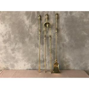 Set Of 3 19th Century Brass Fireplace Pieces 