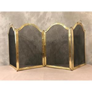 Old Fireplace Fire Screen In Brass From The 19th Century 