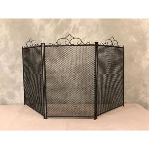 Small Old Rustic Iron Fireplace Fire Screen From The 19th Century 