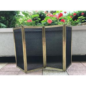 Beautiful Large Antique Fireplace Fire Screen In Brass From The 19th Century In Louis XVI Style 