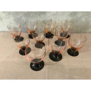 Set Of 10 Art Deco Glasses Circa 1940 