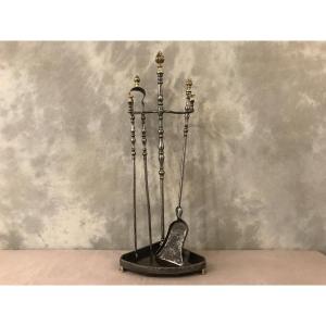 Antique Iron And Bronze Fireplace Servant From The 19th Century 