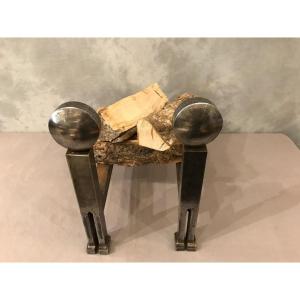 Modernist Iron Andirons Circa 1970