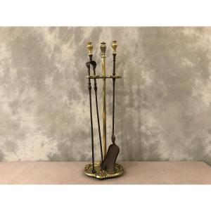 19th Century Bronze And Iron Fireplace Servant With Shovel And Tongs 