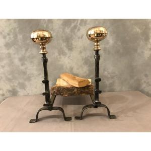 Pair Of Iron And Brass Andirons From The Late 17th Century 