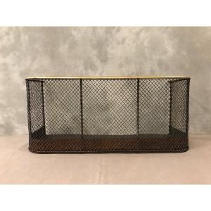 19th Century English Iron And Brass Edge Fireplace Grille 