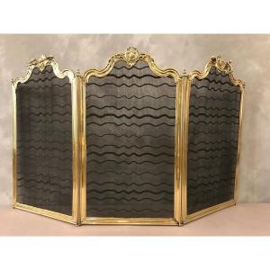 Small Antique Brass Fireplace Screen From The 19th Century 