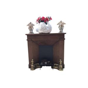 Small Antique Decorative Fireplace In Natural Wood From The Late 19th Century 