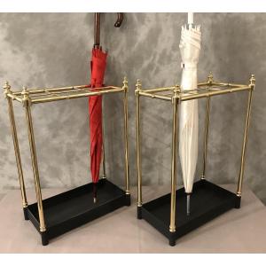 Pair Of Rectangular Brass Umbrella Stands From The Late 19th Century 